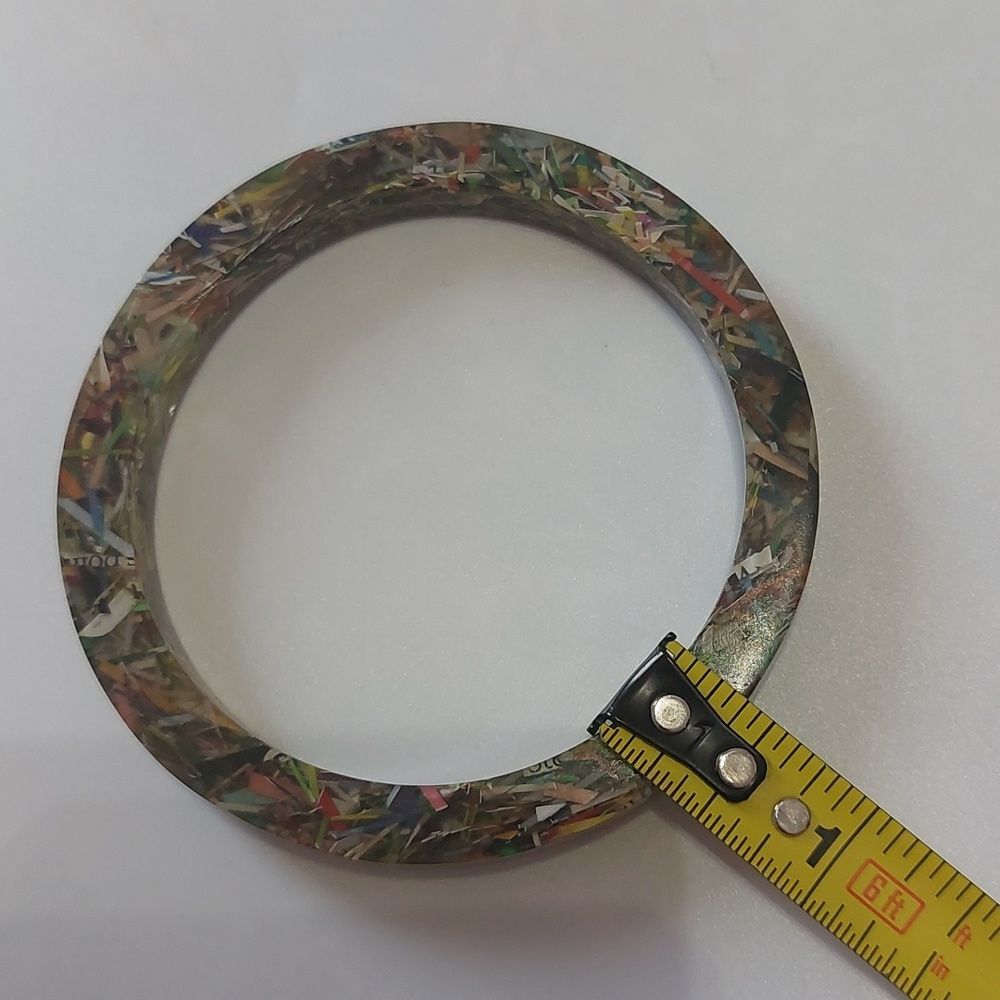 OOAK Magazine Paper Confetti Acrylic Resin Bangle Bracelet Unique One of A Kind - Picture 5 of 5